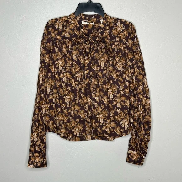 Dôen Brown and Cream Norma Fern Grove Floral Long Sleeve Blouse - Picture 2 of 6